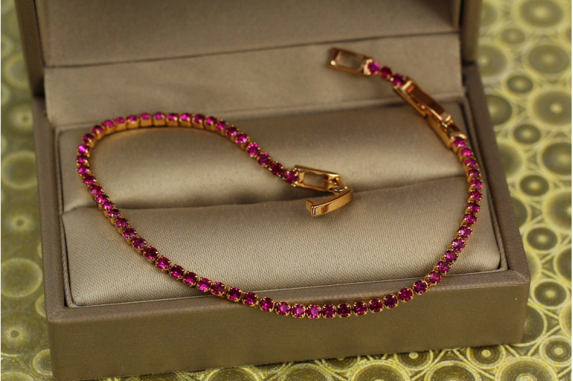 Браслет Xuping Jewelry доріжка із малинових фіанітів 19 см 2 мм золотистий