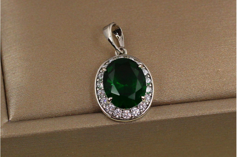 Кулон Xuping Jewelry малинки зелений камінь 1.7 см сріблястий