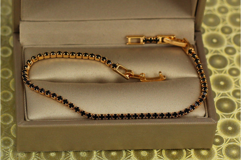 Браслет Xuping Jewelry доріжка із чорних фіанітів 21 см 2 мм золотистий