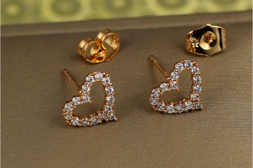 Сережки гвоздики Xuping Jewelry серце обідок 10 мм золотисті