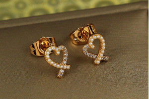 Сережки гвоздики Xuping Jewelry серце обідок 10 мм золотисті