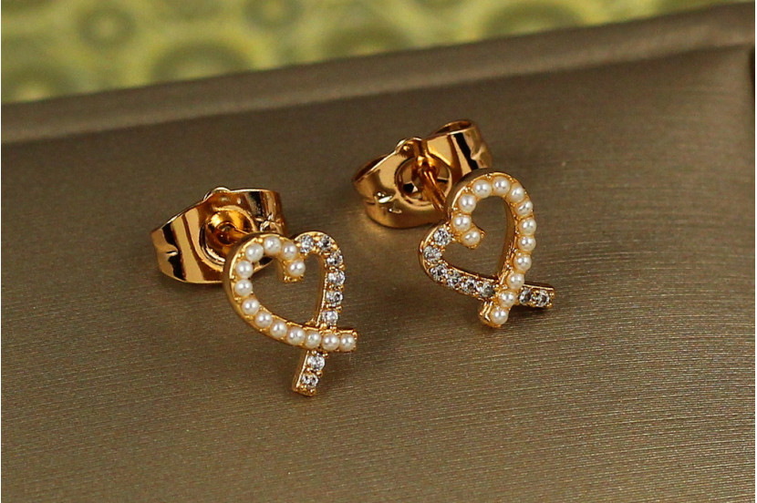 Сережки гвоздики Xuping Jewelry серце обідок 10 мм золотисті