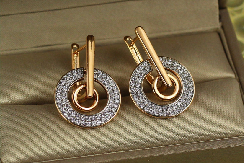 Сережки Xuping Jewelry орбіта з родієм 2.5 см золотисті