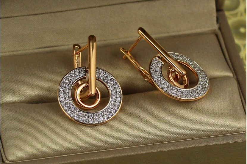 Сережки Xuping Jewelry орбіта з родієм 2.5 см золотисті