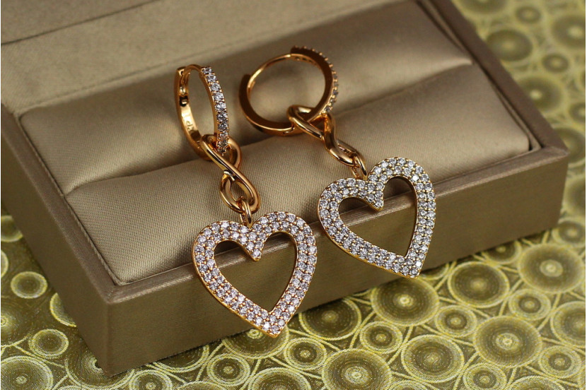 Сережки підвіски Xuping Jewelry Велике серце 4,5 см золотисті