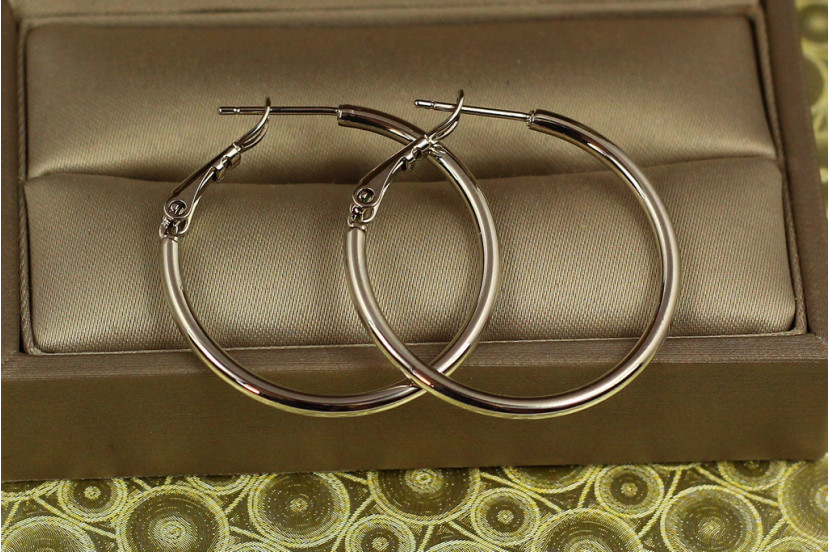 Сережки кільця Xuping Jewelry гладкі 3 см сріблясті